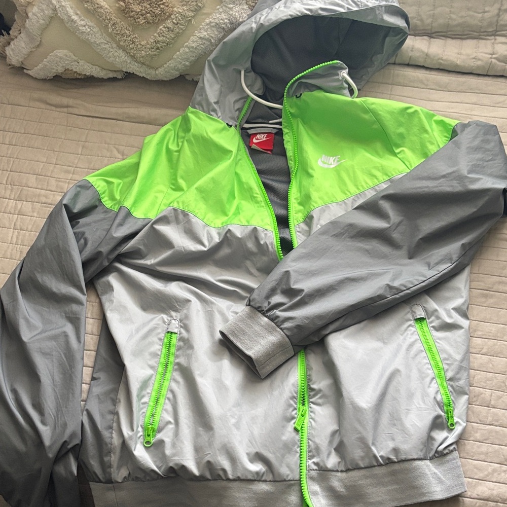 Nike Lime Green and Gray Hooded Jacket